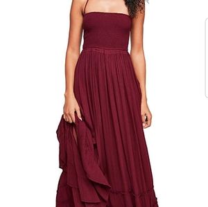 Wine Red Smocked Ruffle Maxi Dress